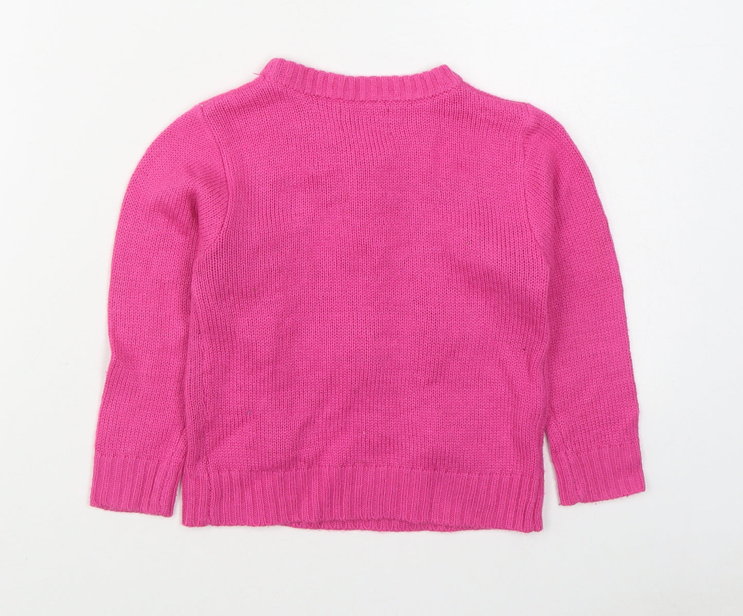 Festive fun Girls Pink Round Neck  Acrylic Pullover Jumper Size 4-5 Years  Pullover - Christmas Jumper