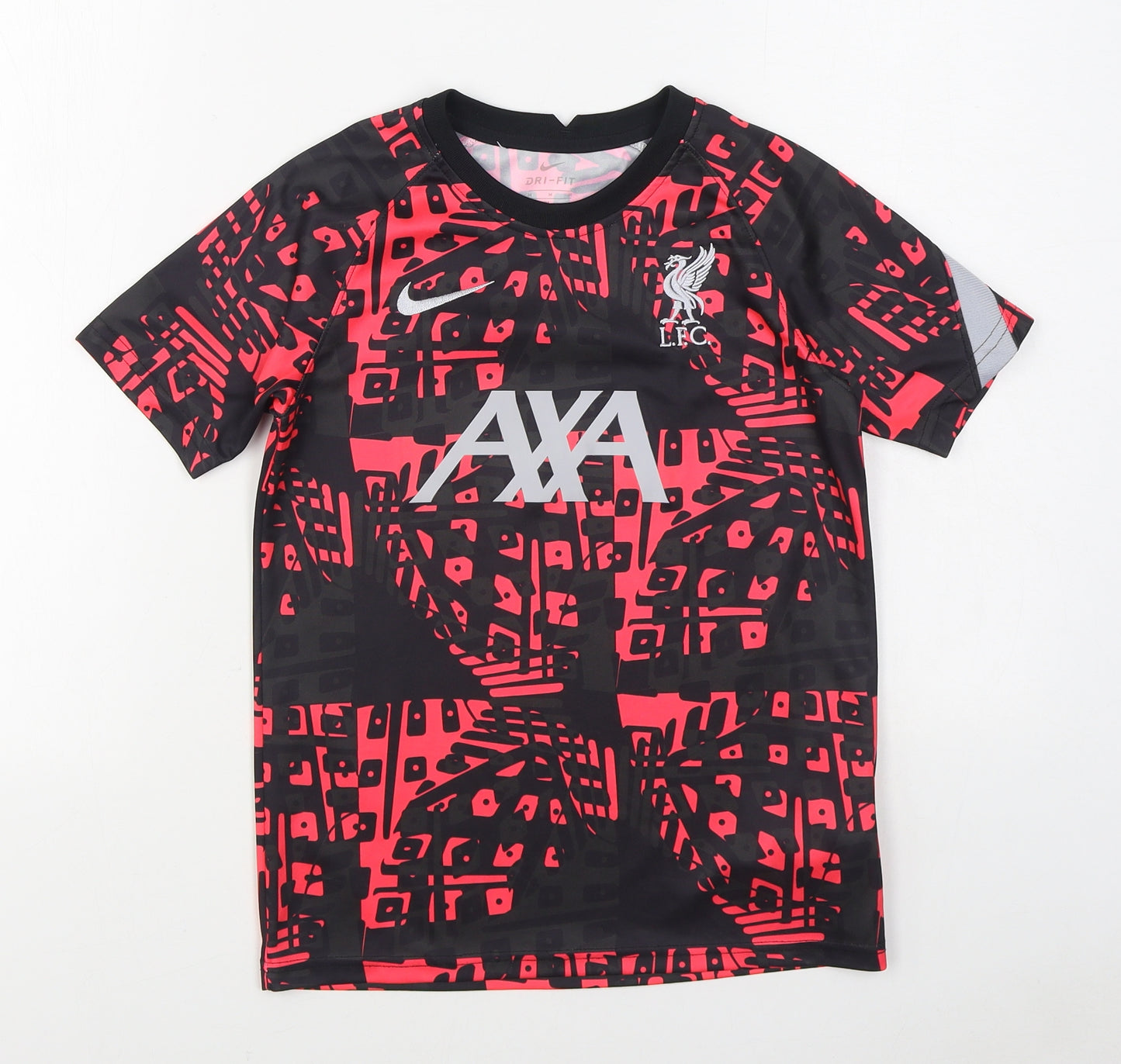 Nike Boys Red Geometric Polyester Basic T-Shirt Size 10-11 Years Round Neck Pullover - LFC