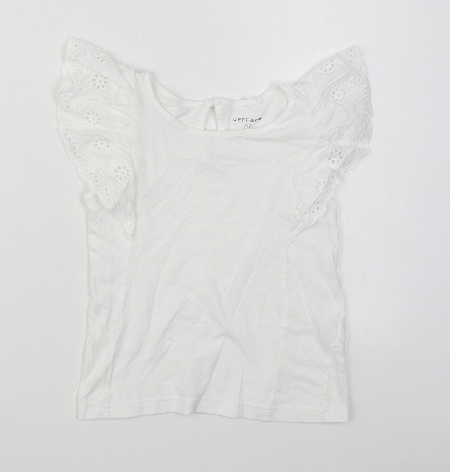 Jeff & Co Girls White  100% Cotton Basic Blouse Size 7-8 Years Boat Neck Button