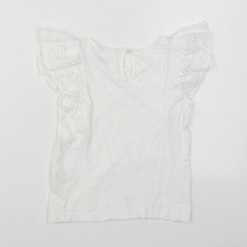 Jeff & Co Girls White  100% Cotton Basic Blouse Size 7-8 Years Boat Neck Button