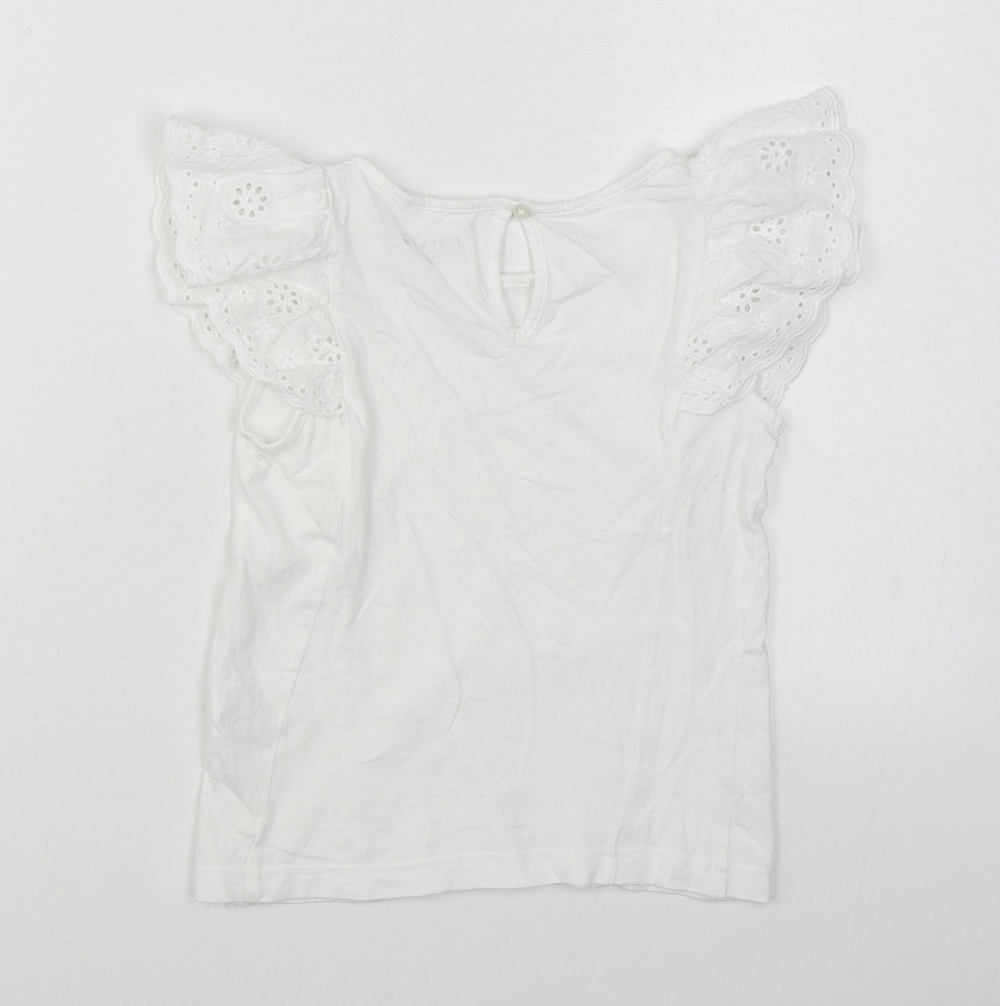 Jeff & Co Girls White  100% Cotton Basic Blouse Size 7-8 Years Boat Neck Button