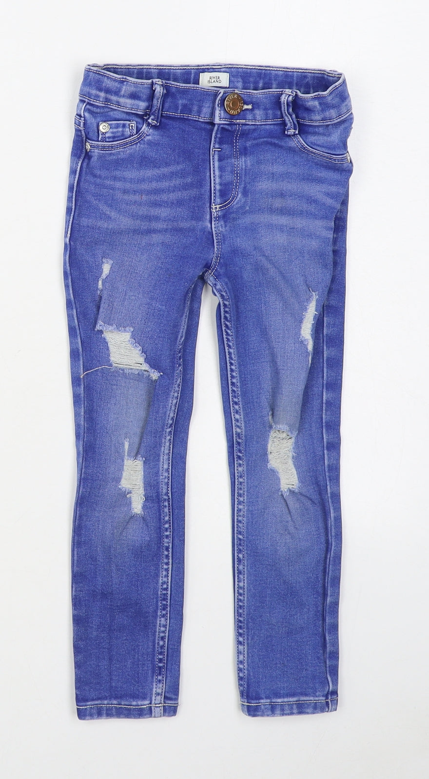 River Island Girls Blue  Cotton Straight Jeans Size 5 Years  Regular Zip