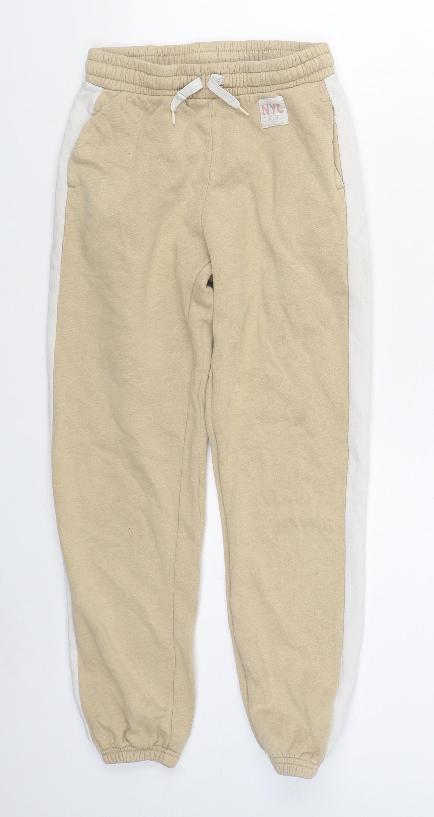 H&M Girls Beige  Cotton Jogger Trousers Size 12 Years  Regular Tie