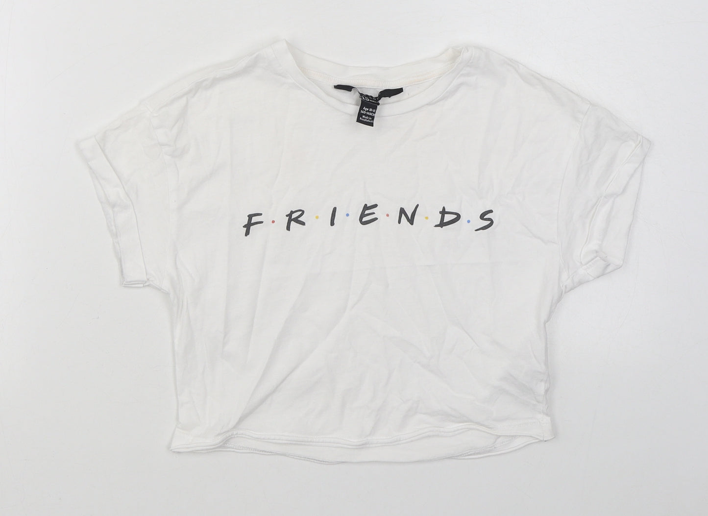 New Look Girls White  Cotton Basic T-Shirt Size 10-11 Years Round Neck Pullover - Cropped