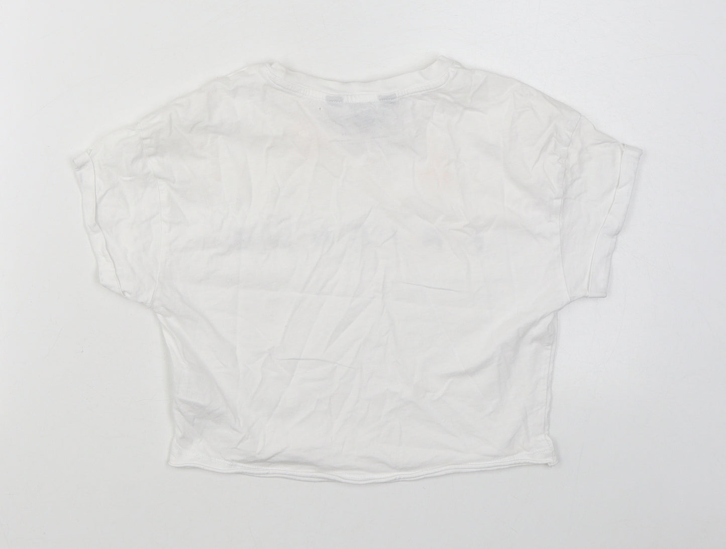 New Look Girls White  Cotton Basic T-Shirt Size 10-11 Years Round Neck Pullover - Cropped