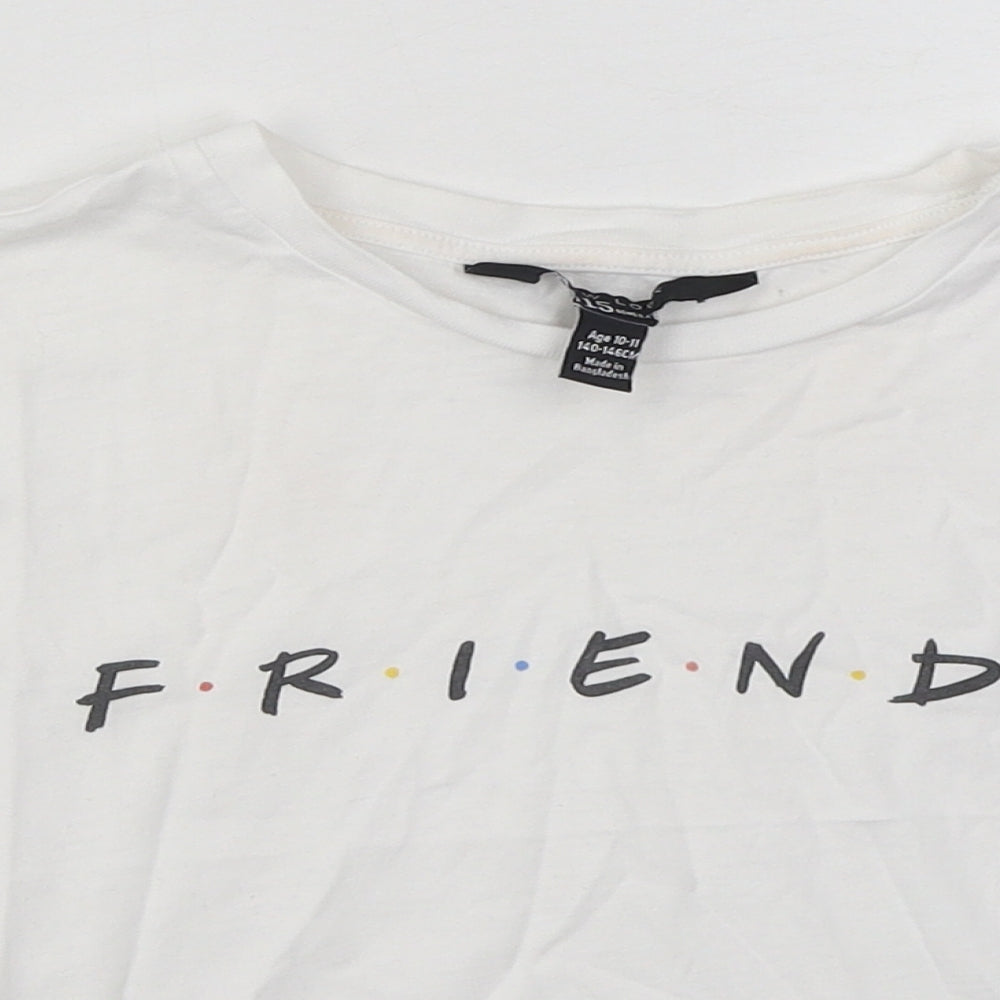 New Look Girls White  Cotton Basic T-Shirt Size 10-11 Years Round Neck Pullover - Cropped