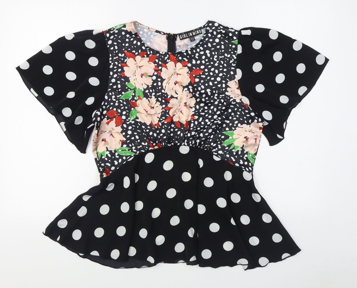 Girl in Mind Womens Multicoloured Polka Dot Polyester Basic Blouse Size 12 Boat Neck
