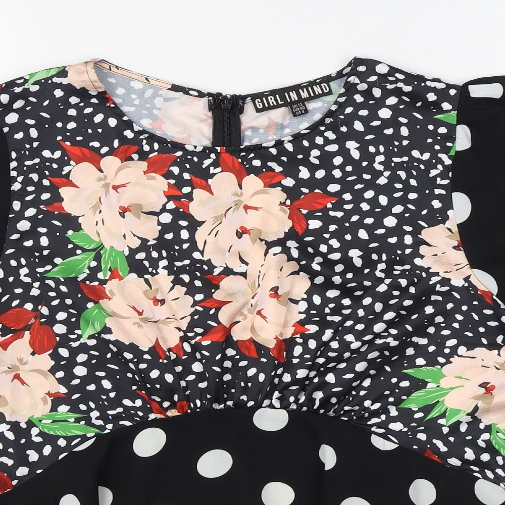 Girl in Mind Womens Multicoloured Polka Dot Polyester Basic Blouse Size 12 Boat Neck