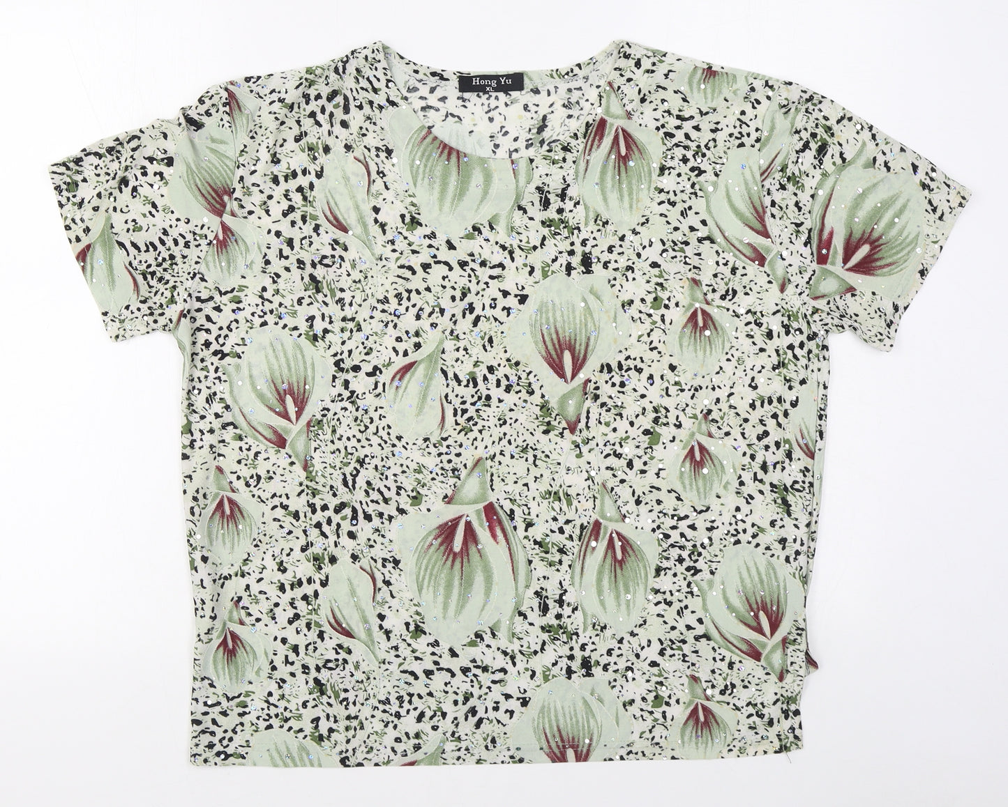 Hong Yu Womens Multicoloured Floral Cotton Basic Blouse Size XL Round Neck