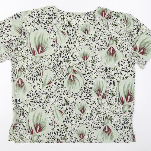 Hong Yu Womens Multicoloured Floral Cotton Basic Blouse Size XL Round Neck