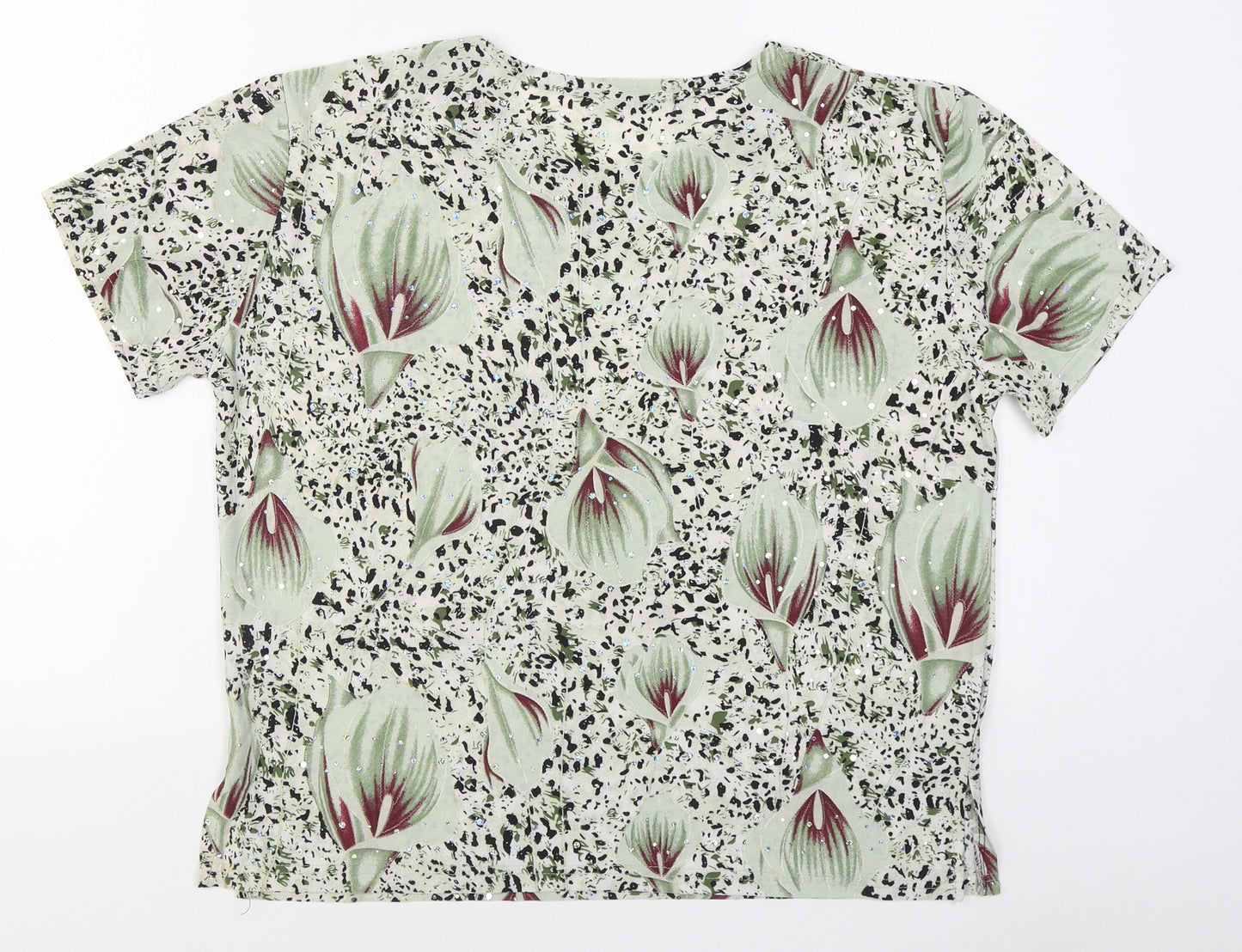 Hong Yu Womens Multicoloured Floral Cotton Basic Blouse Size XL Round Neck