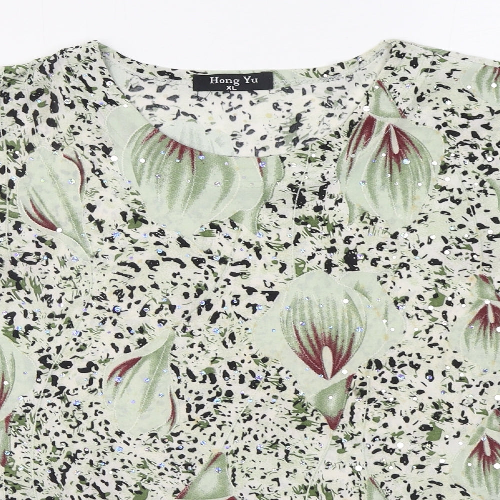 Hong Yu Womens Multicoloured Floral Cotton Basic Blouse Size XL Round Neck