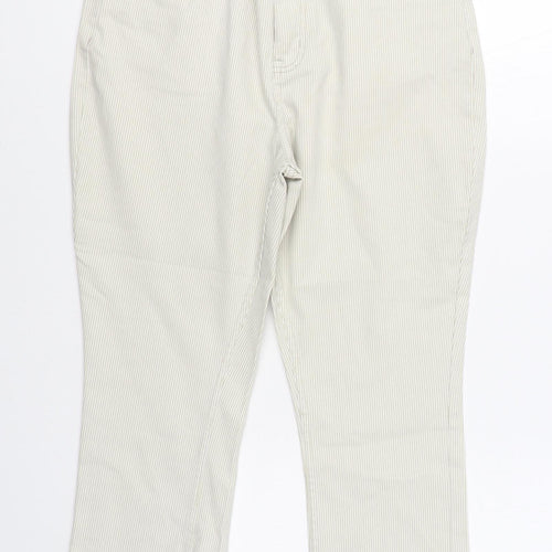Dunnes Stores Womens Beige Striped Cotton Trousers  Size 14 L22 in Regular Zip