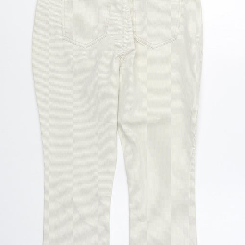 Dunnes Stores Womens Beige Striped Cotton Trousers  Size 14 L22 in Regular Zip