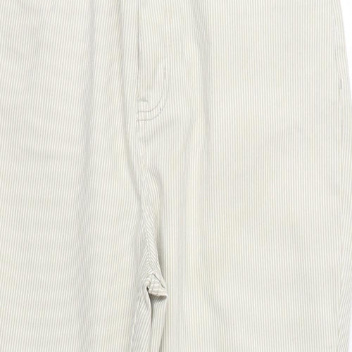 Dunnes Stores Womens Beige Striped Cotton Trousers  Size 14 L22 in Regular Zip