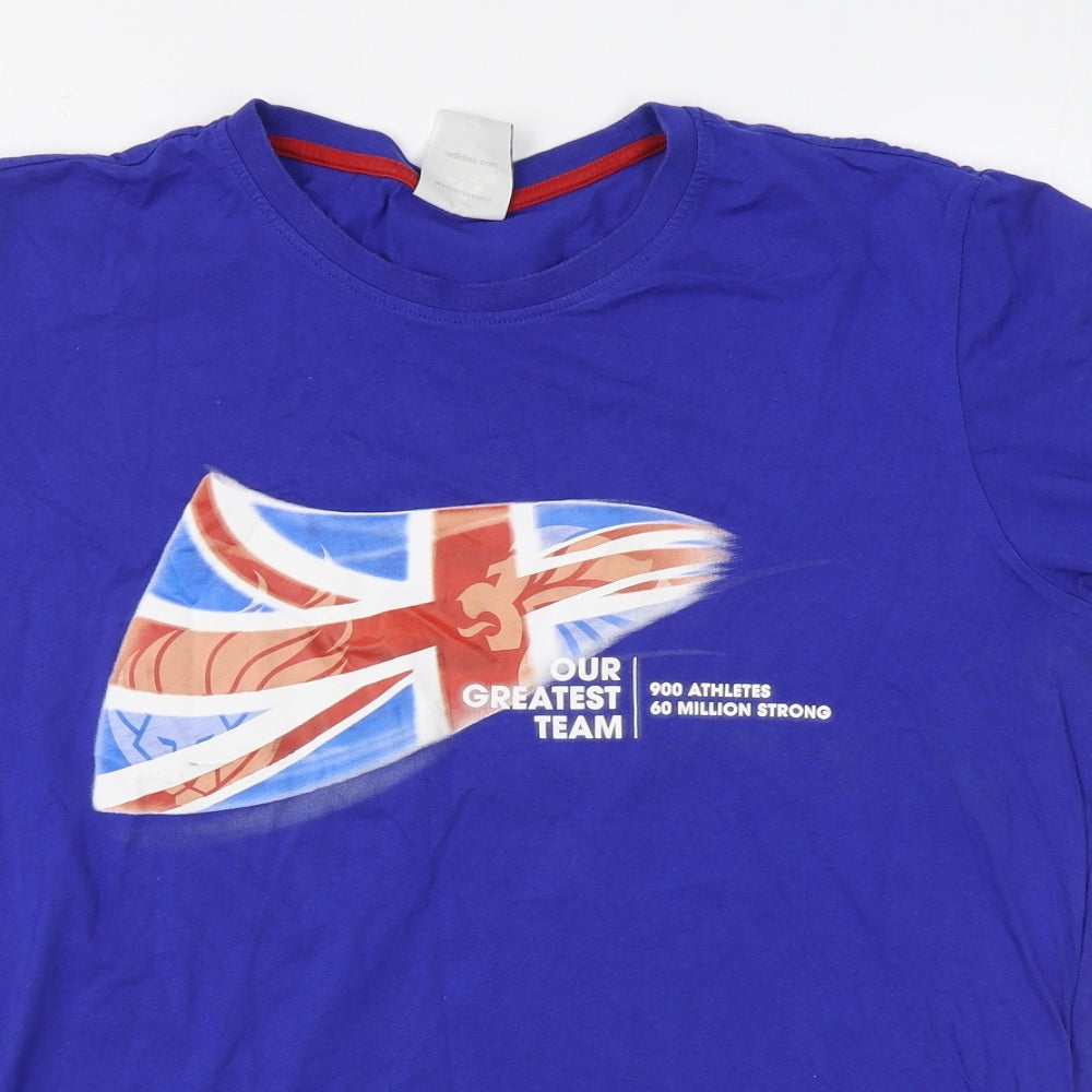 adidas Mens Blue  Cotton  T-Shirt Size L Round Neck