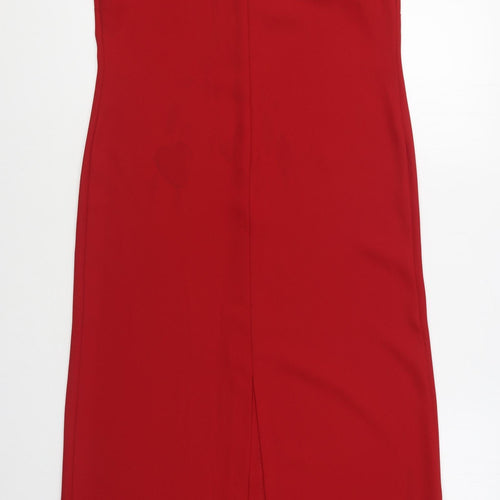 BHS Womens Red  Polyester Sheath  Size 12  V-Neck Zip