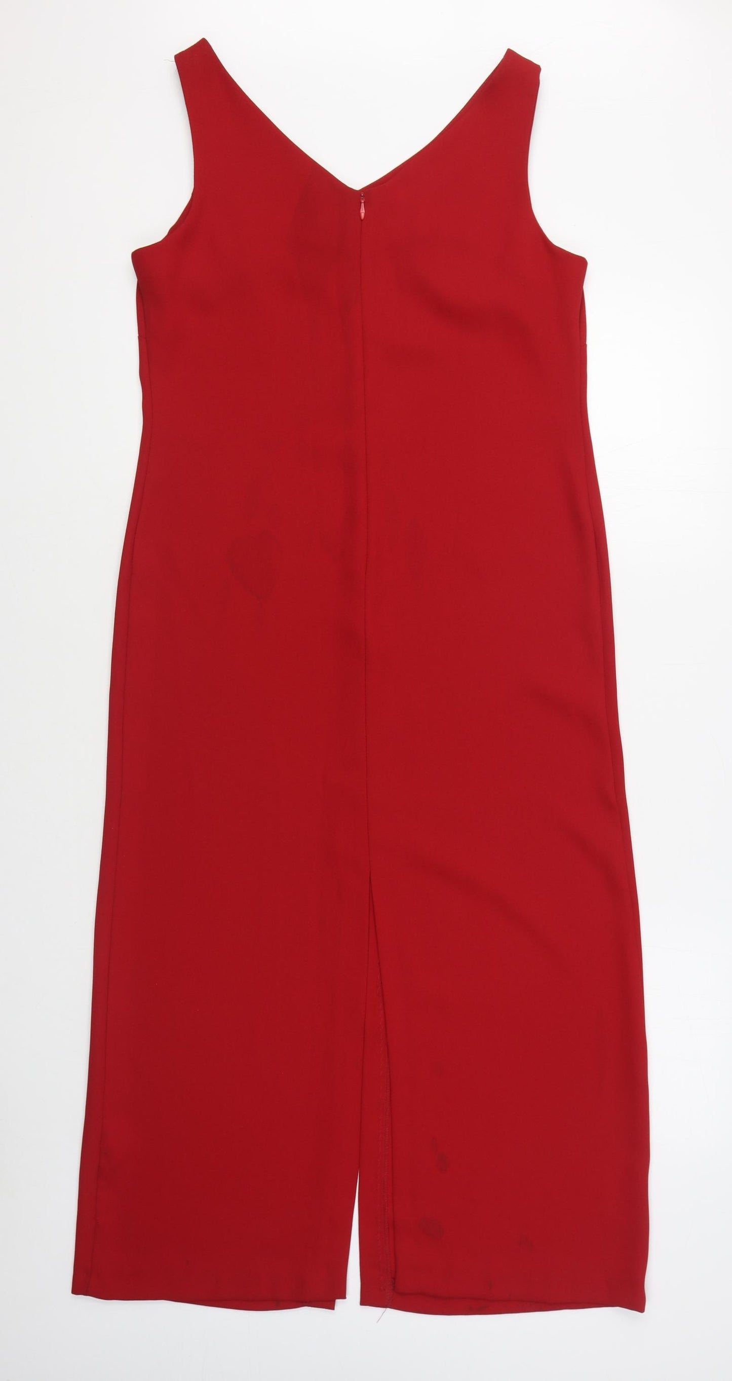 BHS Womens Red  Polyester Sheath  Size 12  V-Neck Zip