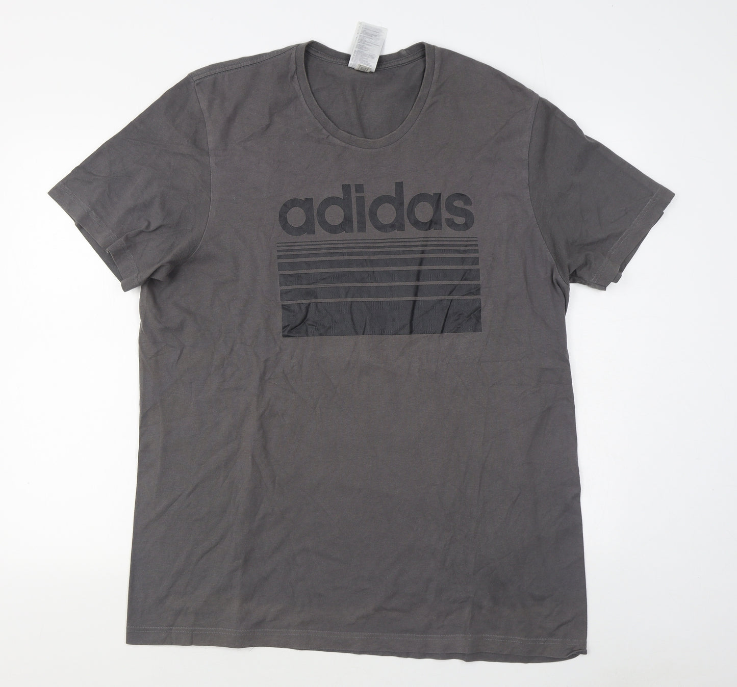 adidas Mens Grey  Cotton  T-Shirt Size XL Round Neck