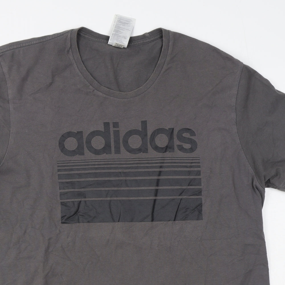 adidas Mens Grey  Cotton  T-Shirt Size XL Round Neck