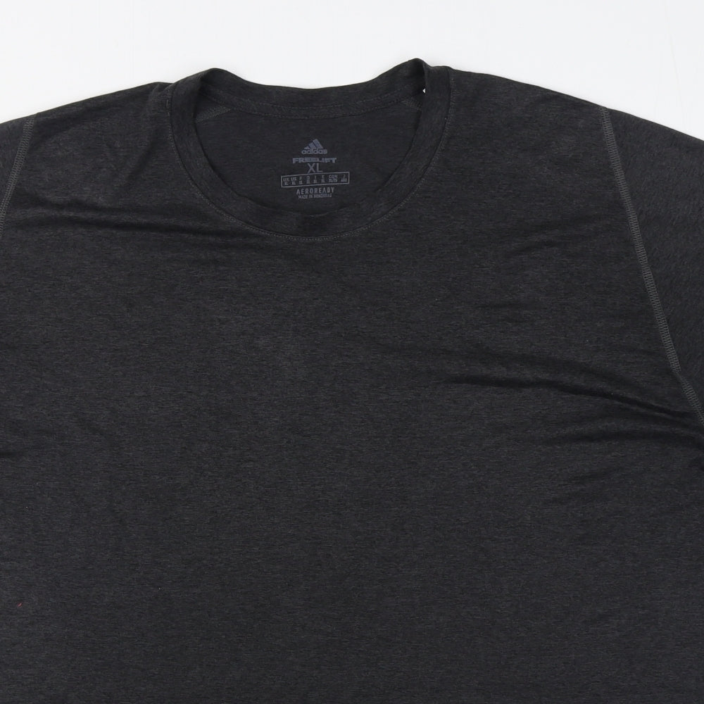 adidas Mens Black  Polyester  T-Shirt Size XL Round Neck