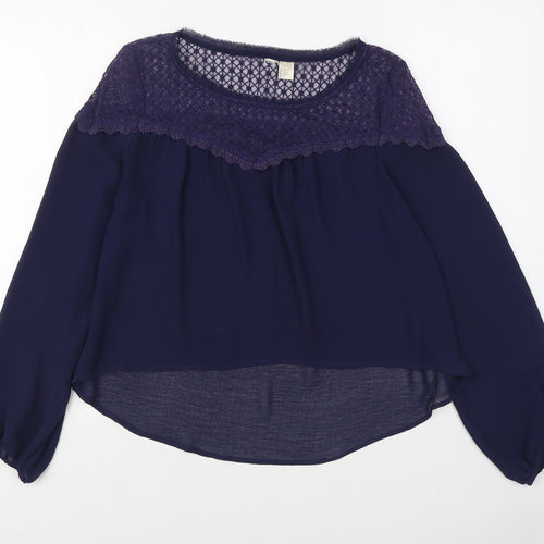 H&M Womens Blue  Polyester Basic Blouse Size 8 Boat Neck