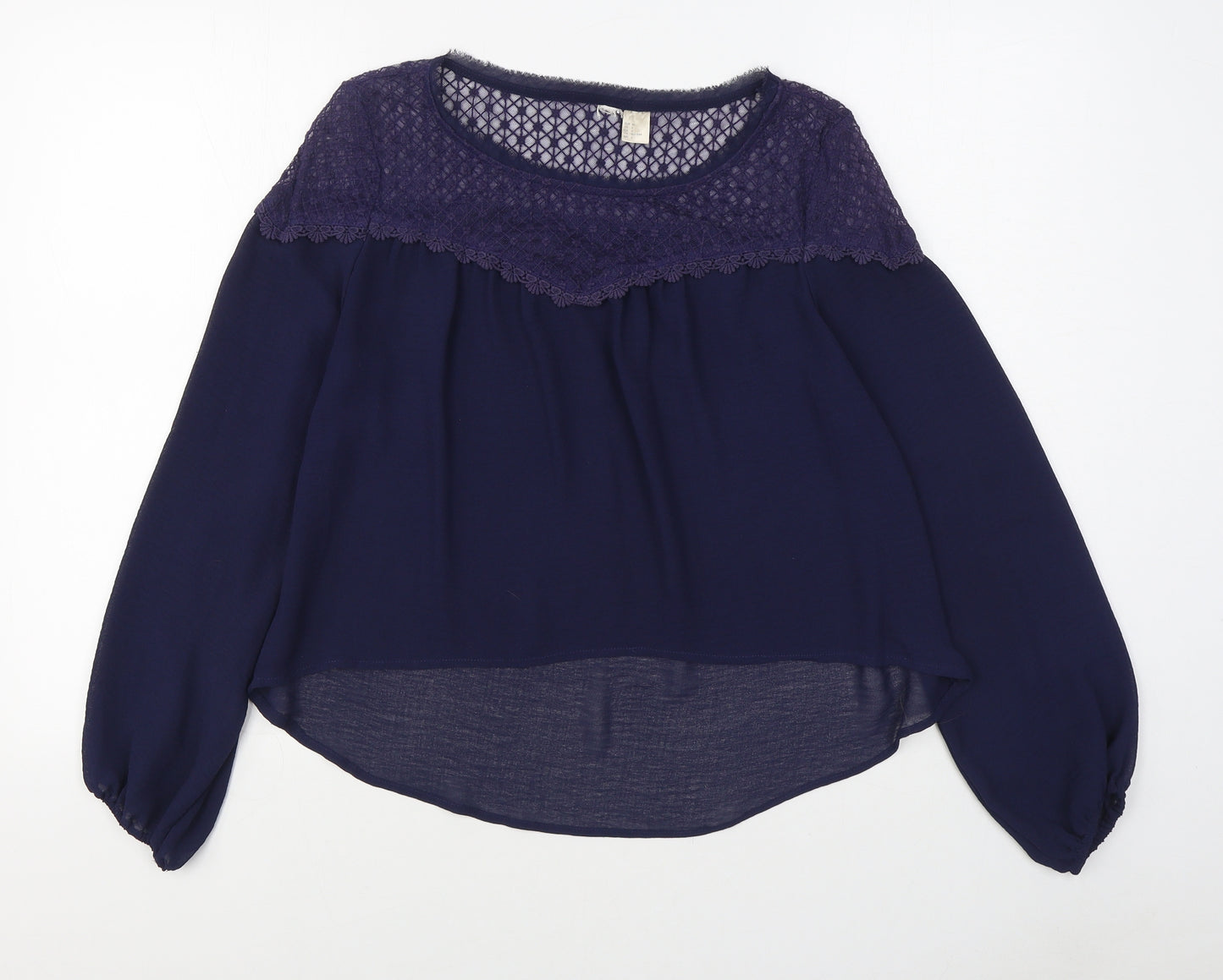 H&M Womens Blue  Polyester Basic Blouse Size 8 Boat Neck
