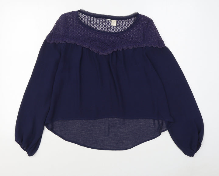 H&M Womens Blue  Polyester Basic Blouse Size 8 Boat Neck