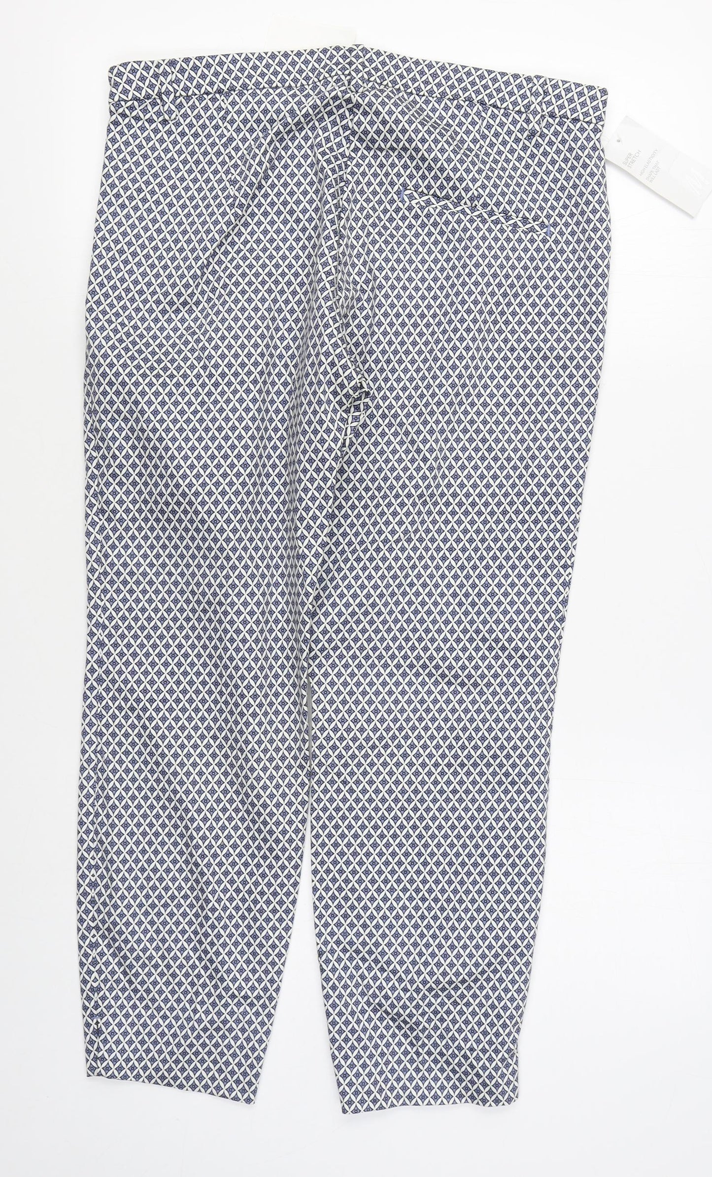 H&M Womens Blue Geometric Cotton Trousers  Size 18 L27 in Regular Zip