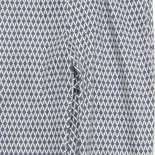 H&M Womens Blue Geometric Cotton Trousers  Size 18 L27 in Regular Zip