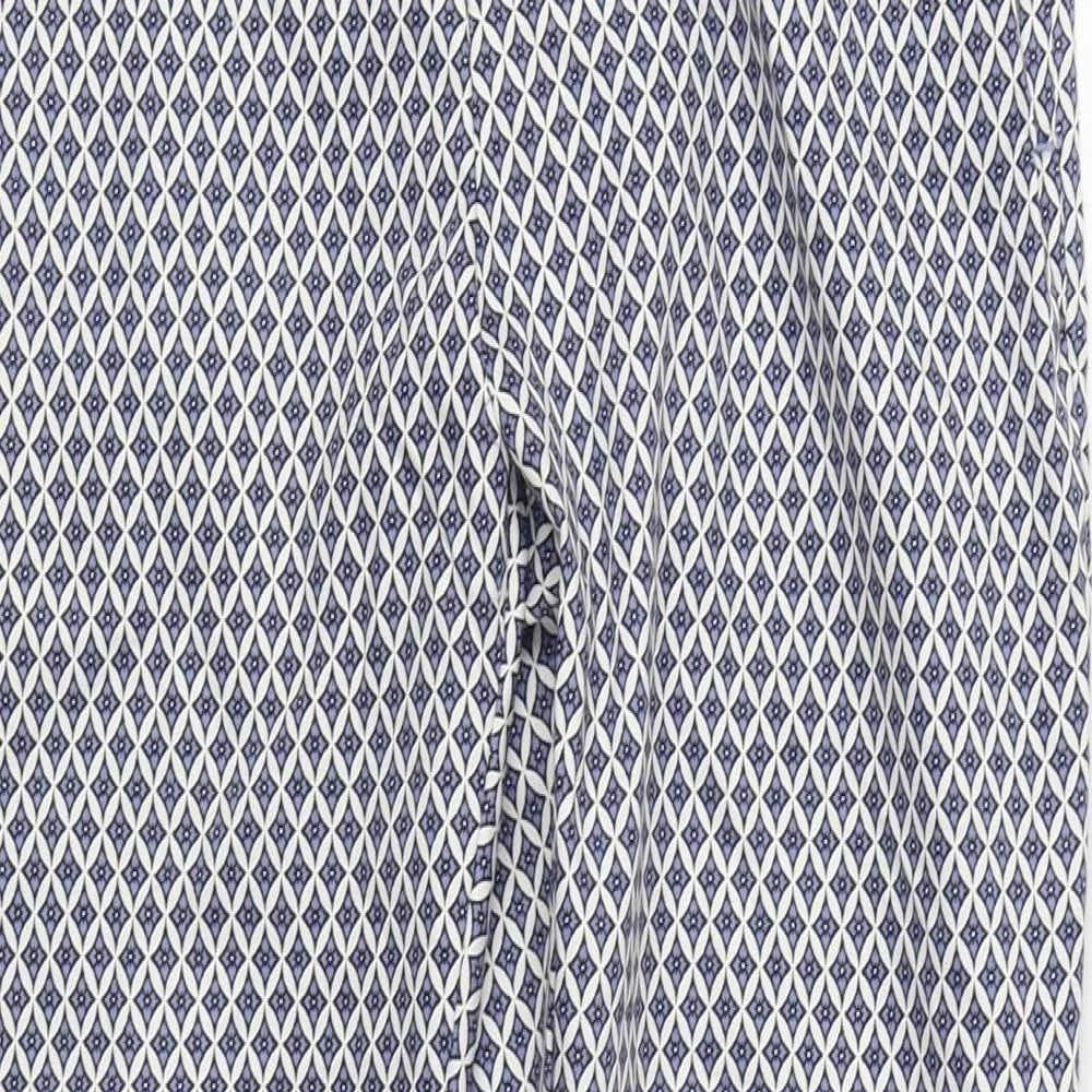 H&M Womens Blue Geometric Cotton Trousers  Size 18 L27 in Regular Zip