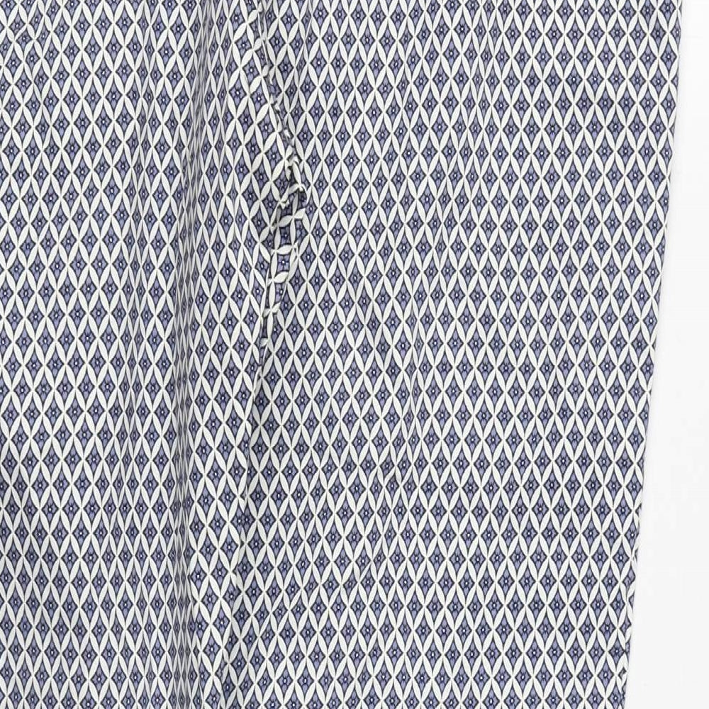 H&M Womens Blue Geometric Cotton Trousers  Size 18 L27 in Regular Zip