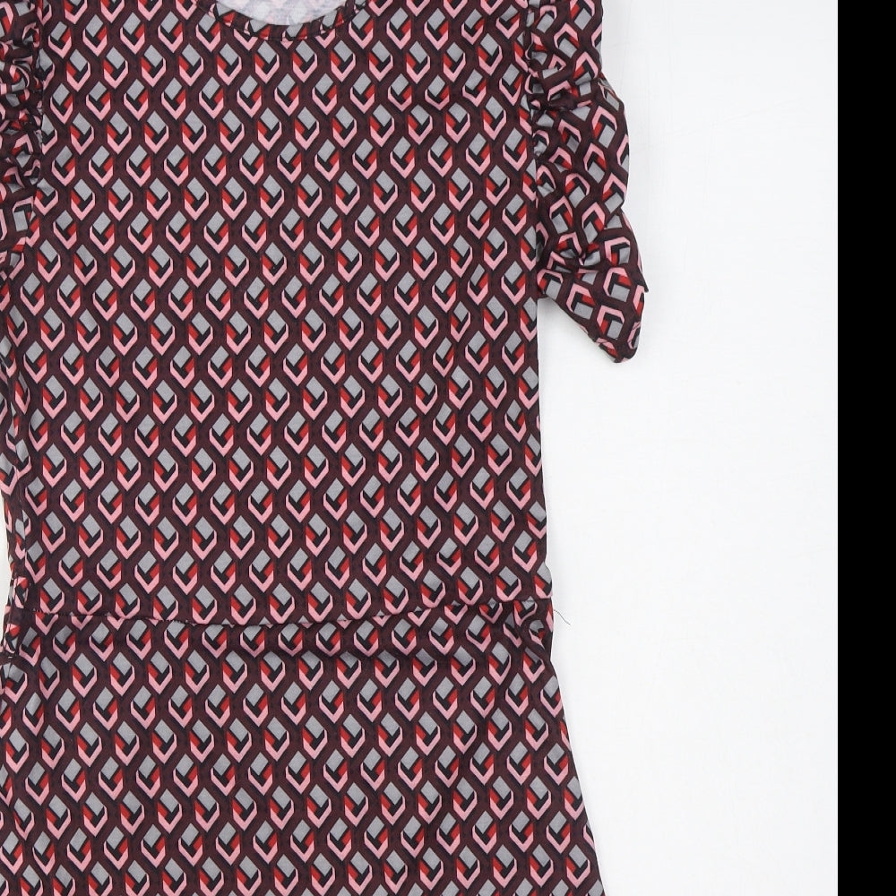 Innocence Womens Multicoloured Geometric Polyester A-Line  Size 12  Boat Neck Pullover