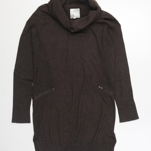 RR John Rooha Womens Brown Cowl Neck  Cotton Pullover Jumper Size 8