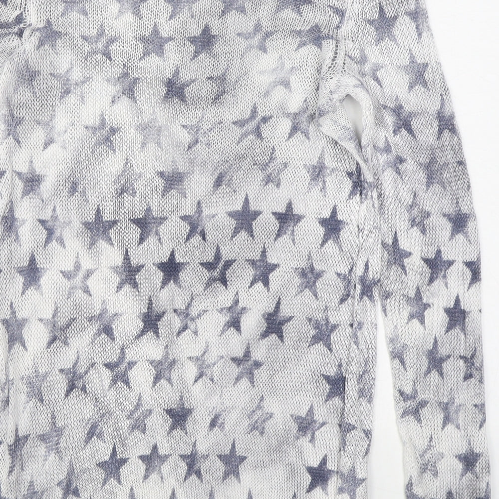 monari Womens Blue Boat Neck Geometric Linen Pullover Jumper Size 10