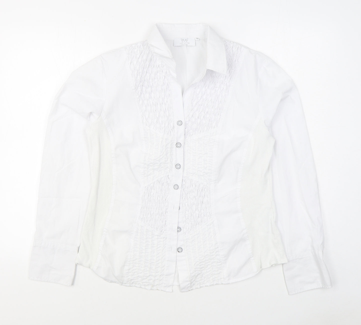 Just White  Womens White  Polyester Basic Button-Up Size 12 Collared