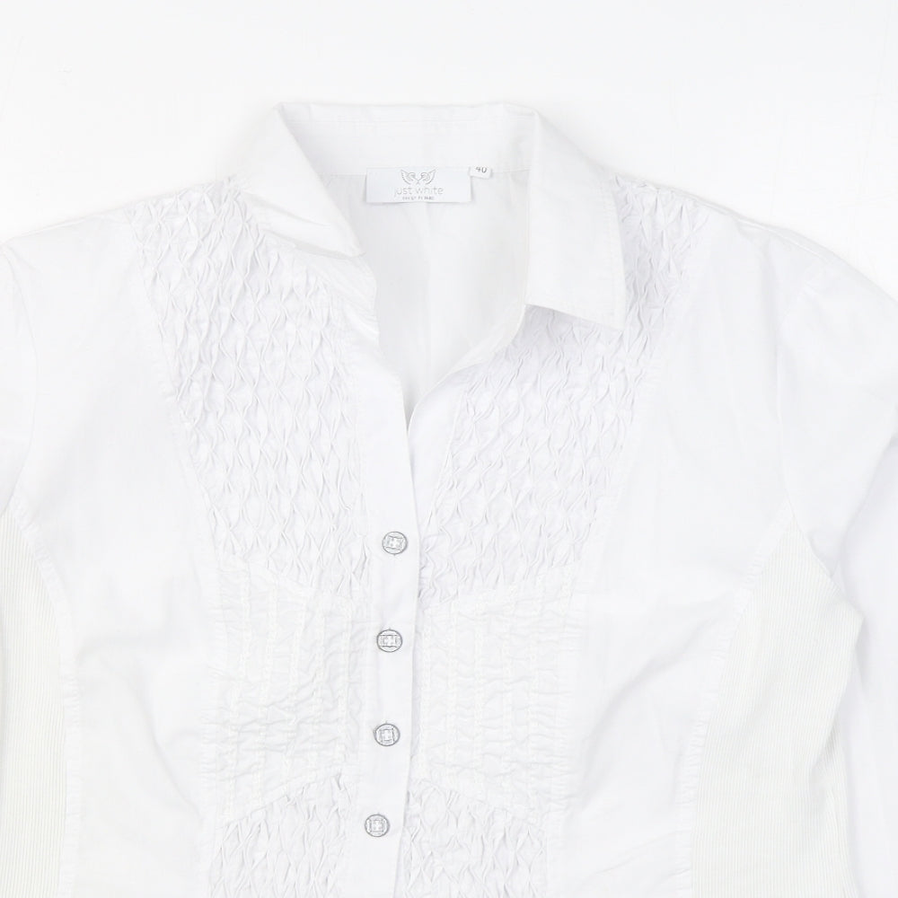 Just White  Womens White  Polyester Basic Button-Up Size 12 Collared
