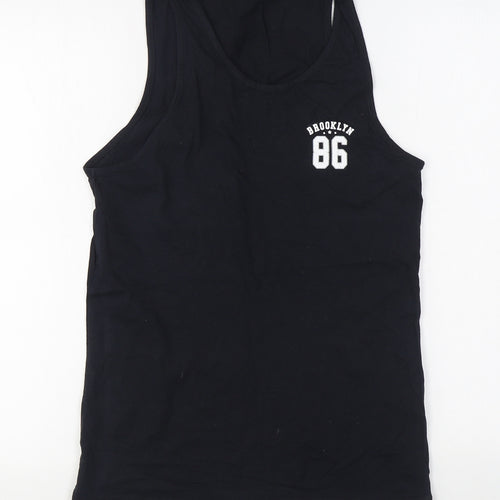 River Island Mens Black  Cotton Basic Tank Size S Scoop Neck Pullover