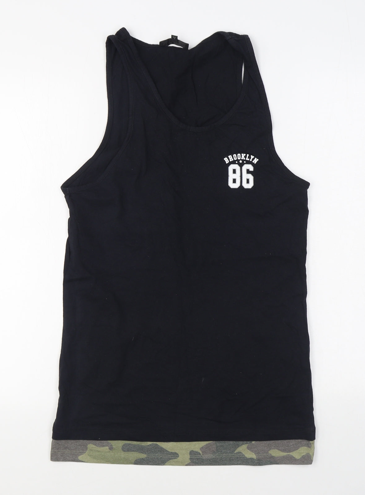 River Island Mens Black  Cotton Basic Tank Size S Scoop Neck Pullover