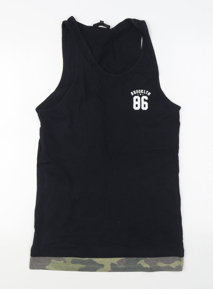 River Island Mens Black  Cotton Basic Tank Size S Scoop Neck Pullover