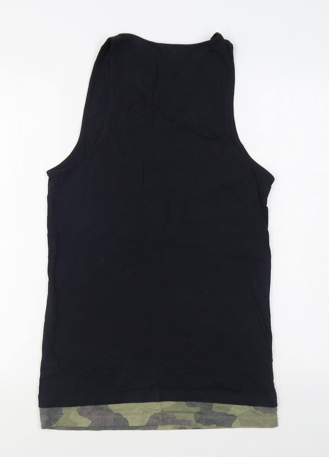 River Island Mens Black  Cotton Basic Tank Size S Scoop Neck Pullover