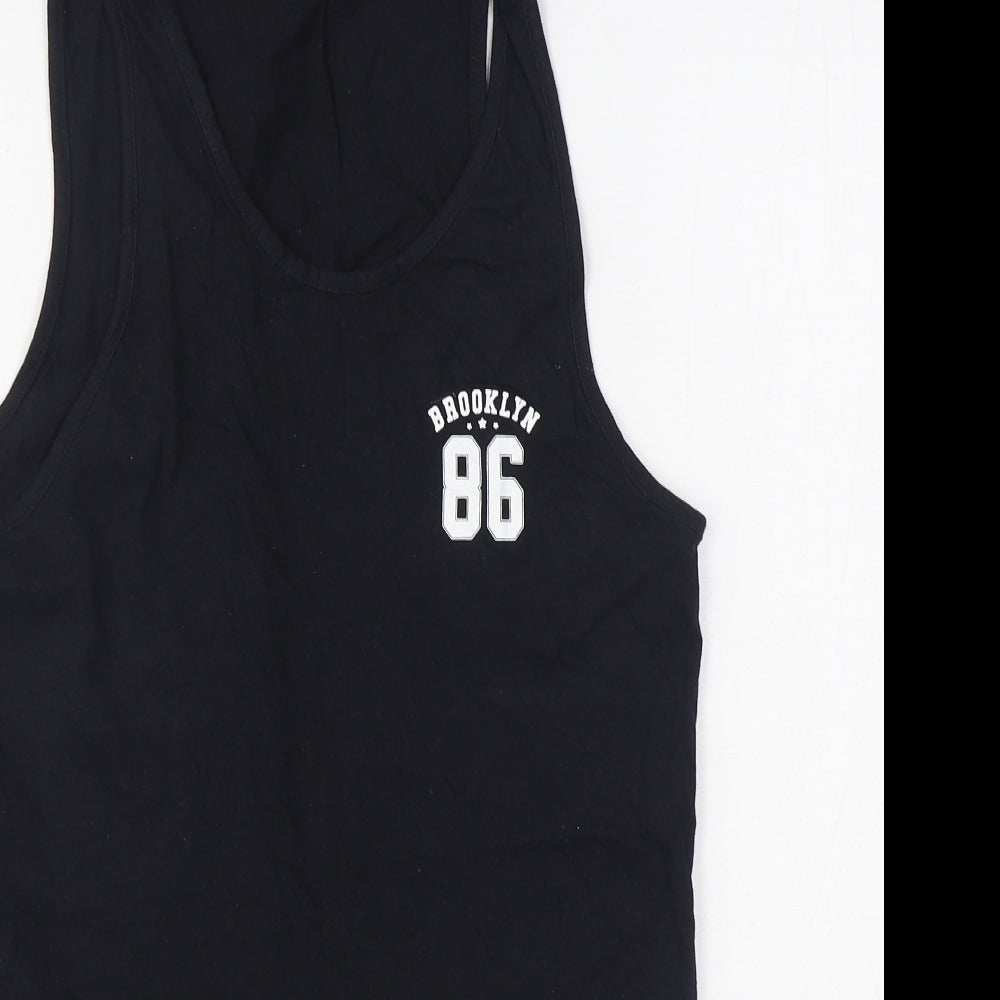 River Island Mens Black  Cotton Basic Tank Size S Scoop Neck Pullover