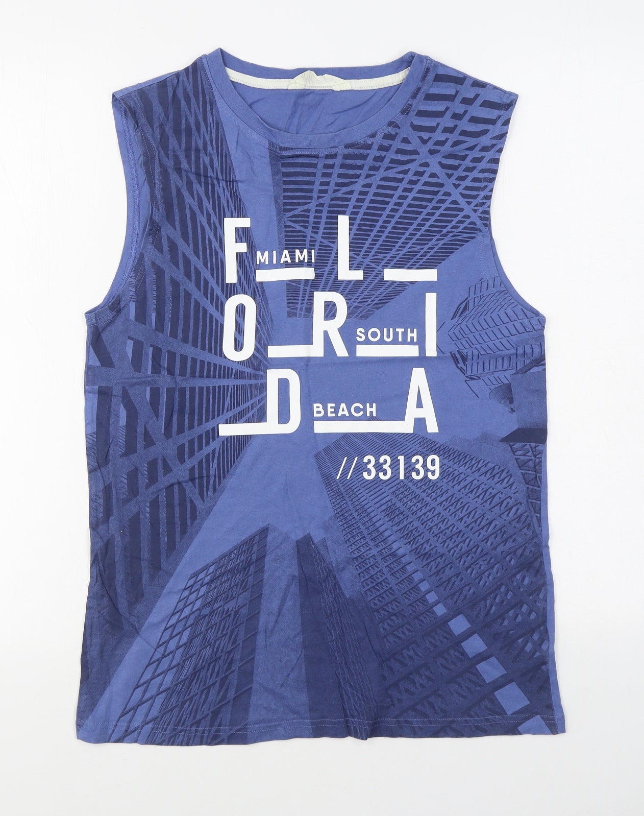H&M Boys Blue  Cotton Basic Tank Size 13-14 Years Round Neck Pullover