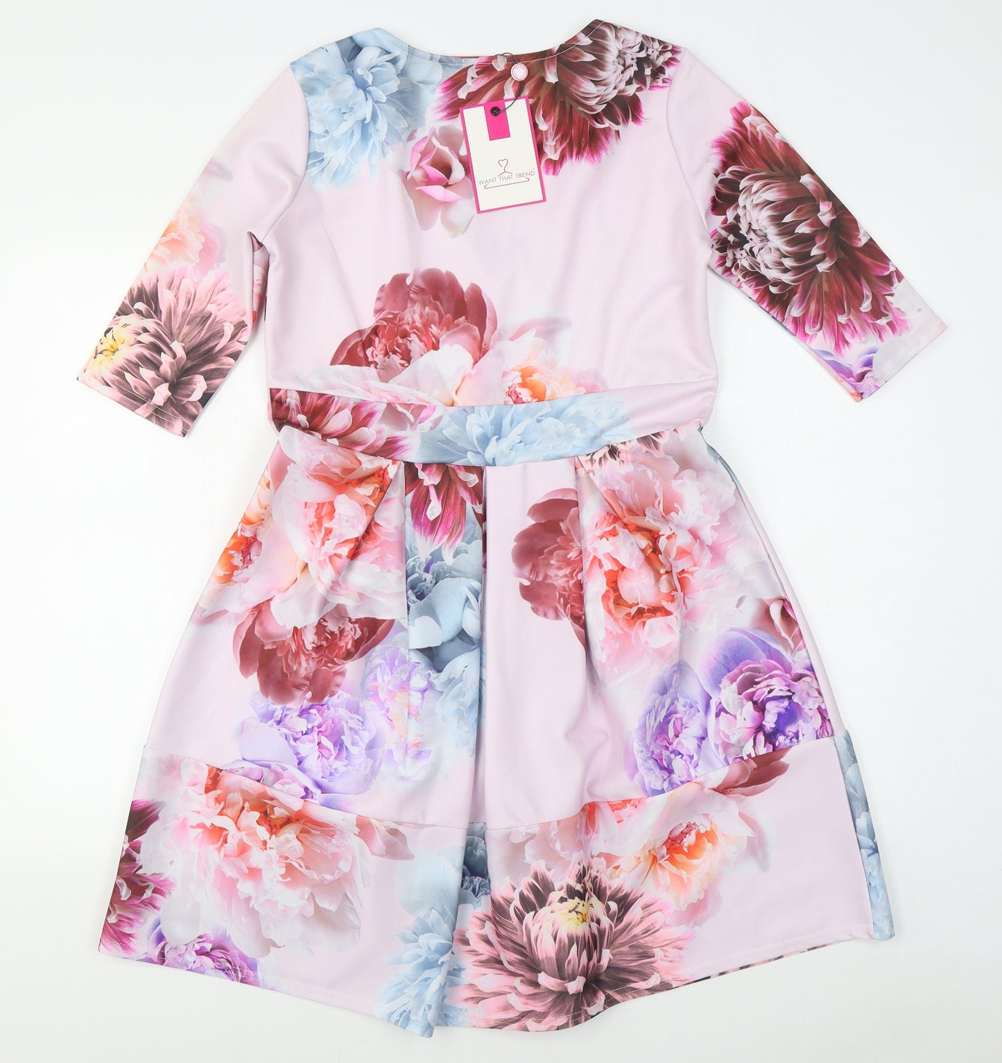 Want That Trend Womens Multicoloured Floral Polyester Skater Dress  Size 16  Square Neck Pullover