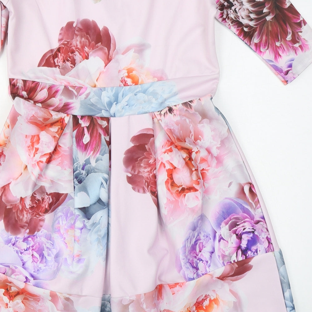 Want That Trend Womens Multicoloured Floral Polyester Skater Dress  Size 16  Square Neck Pullover