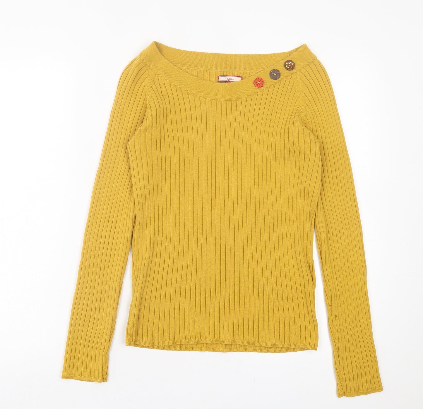 Joe Browns Womens Yellow Boat Neck  Cotton Pullover Jumper Size 14