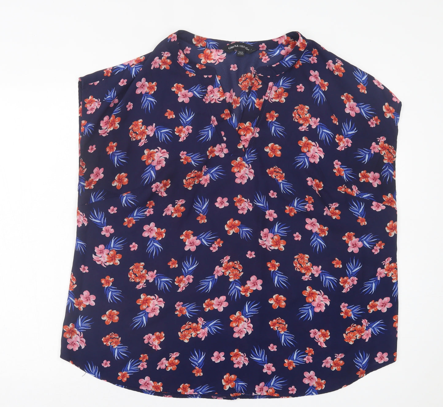 casule Womens Blue Floral Polyester Basic T-Shirt Size 20 V-Neck