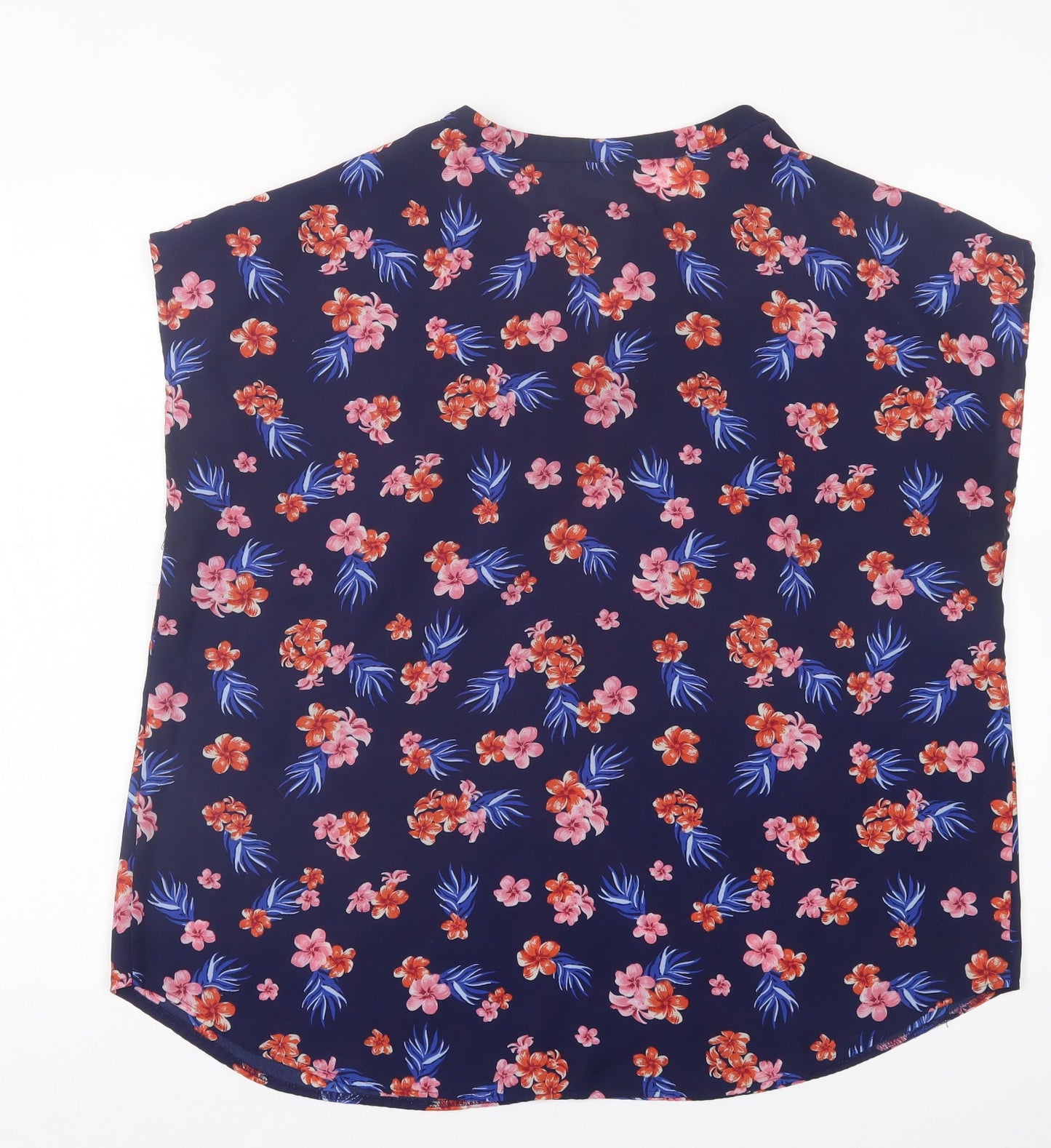 casule Womens Blue Floral Polyester Basic T-Shirt Size 20 V-Neck