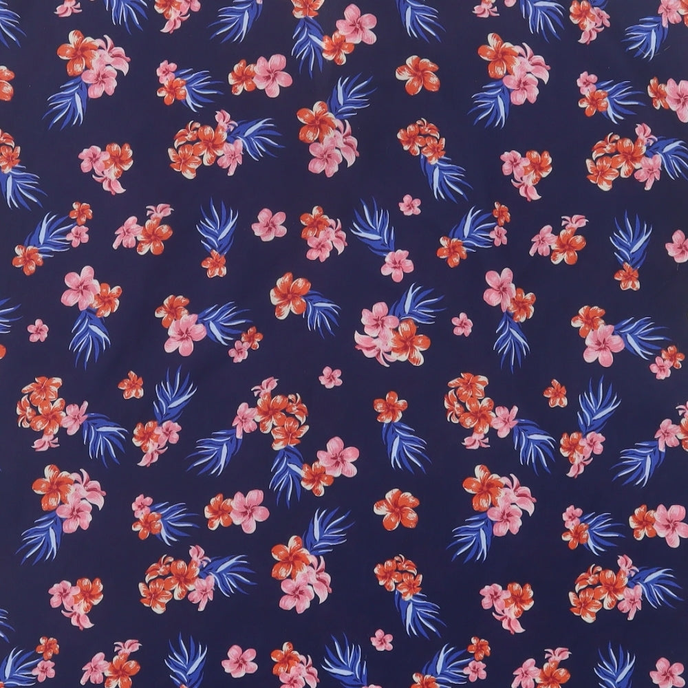 casule Womens Blue Floral Polyester Basic T-Shirt Size 20 V-Neck