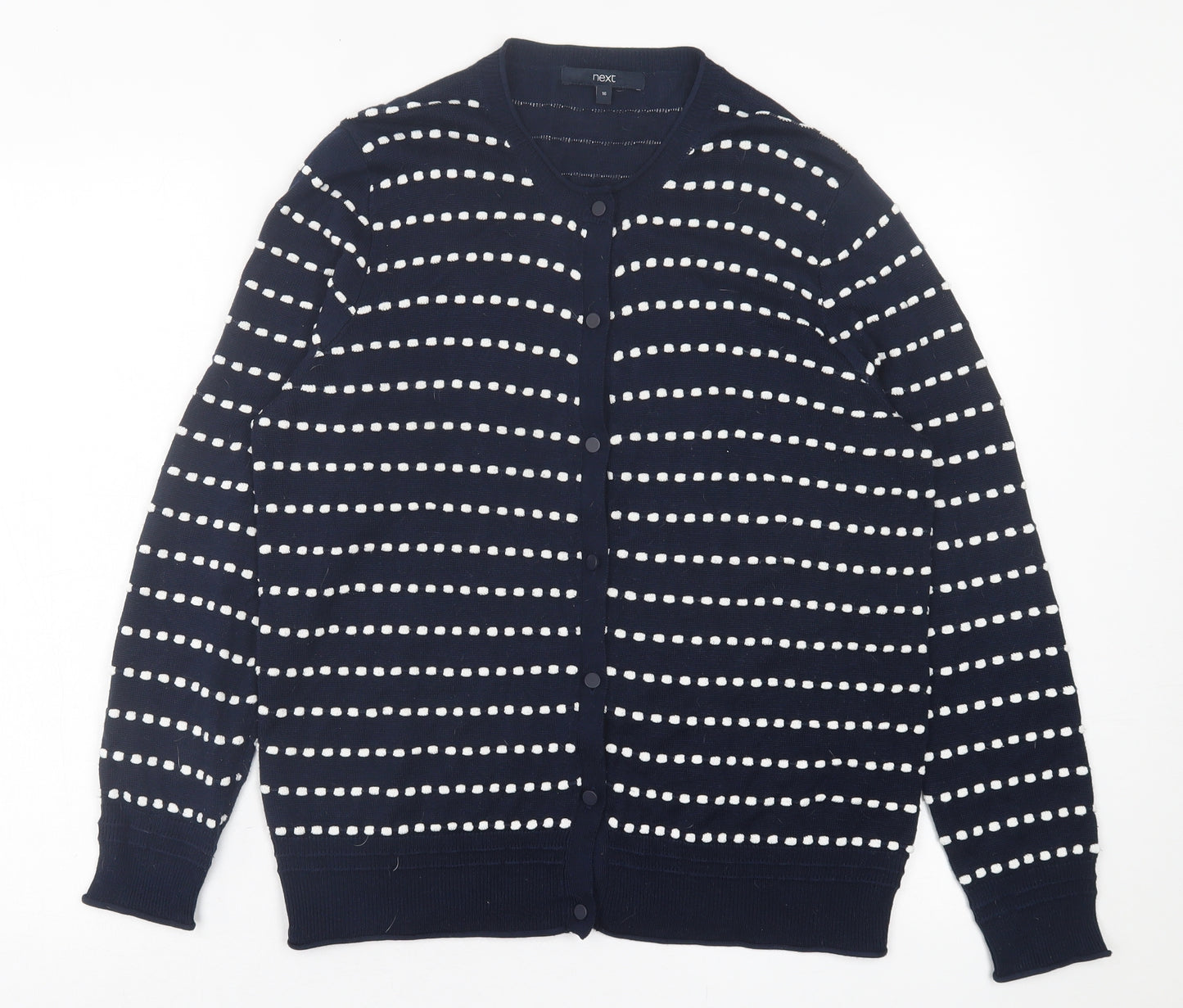 NEXT Womens Blue Crew Neck Striped Acrylic Cardigan Jumper Size 16